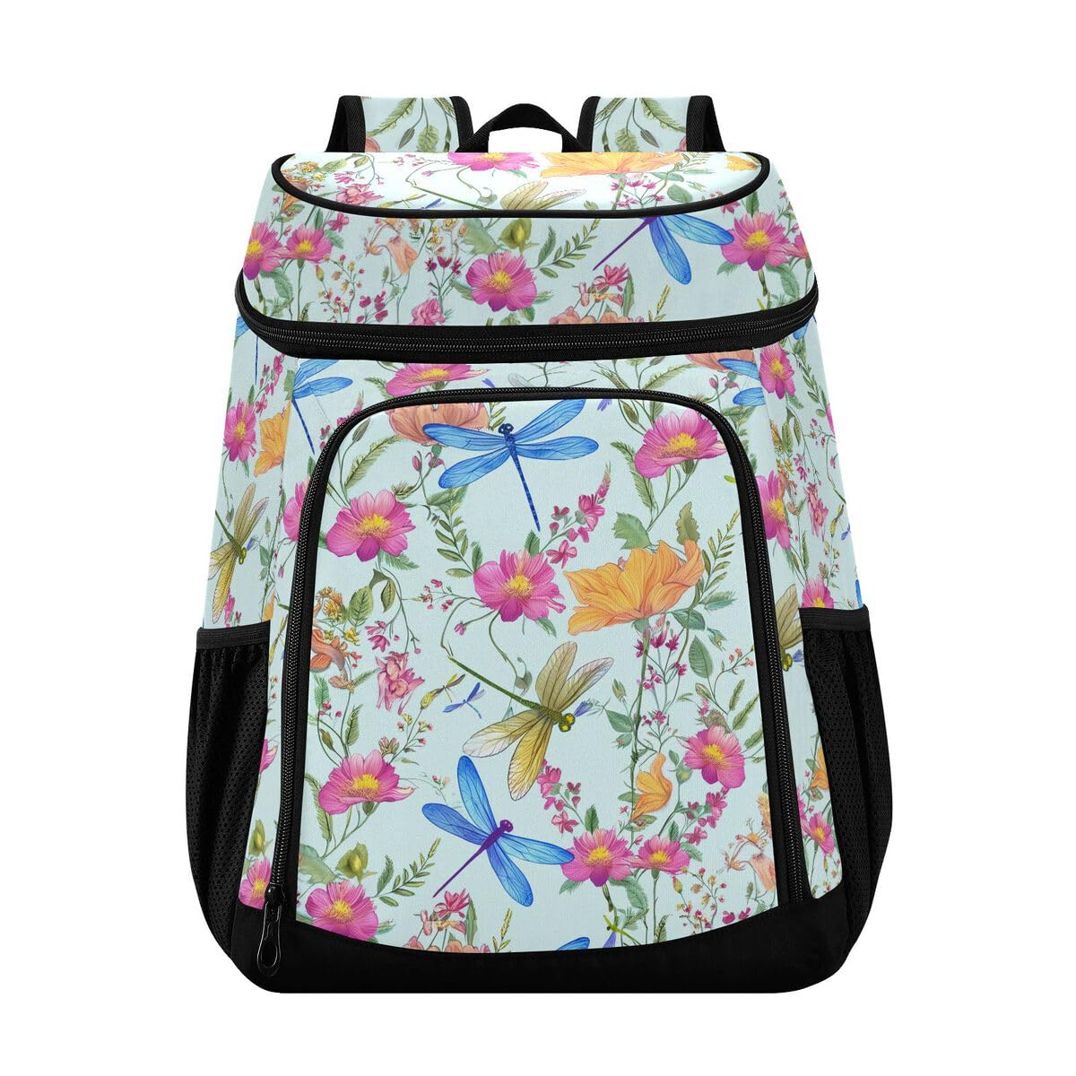 Dragonfly Flower Blue Cooler Backpack Leakproof Insulated Lunch Cooler Bag 30 Cans Camping Backpacks for Picnic Road Trip Beach