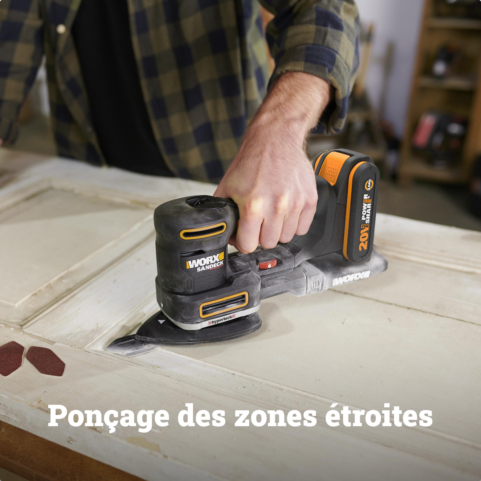 WORX Ponceuse multifonction sans fil 20V WX820.9 | Outil 5-en-1, changement rapide des plateaux, vitesse variable et PowerShare