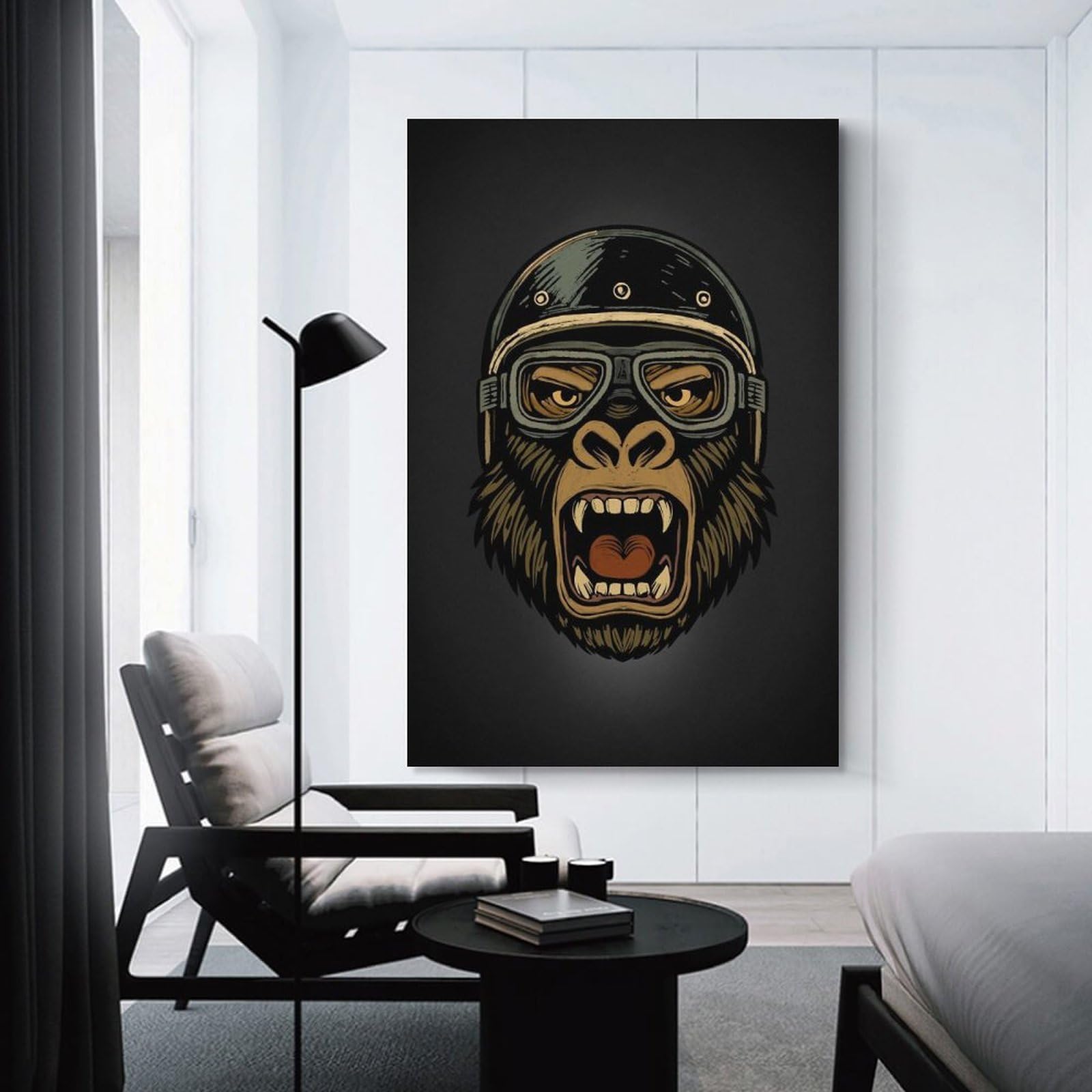 Junmoney Decorative Canvas Print Motorcycling Gorilla, 08x12inch(20x30cm), for Office, Study Or Home Workspace, Decorative Artwork for Productive Spaces