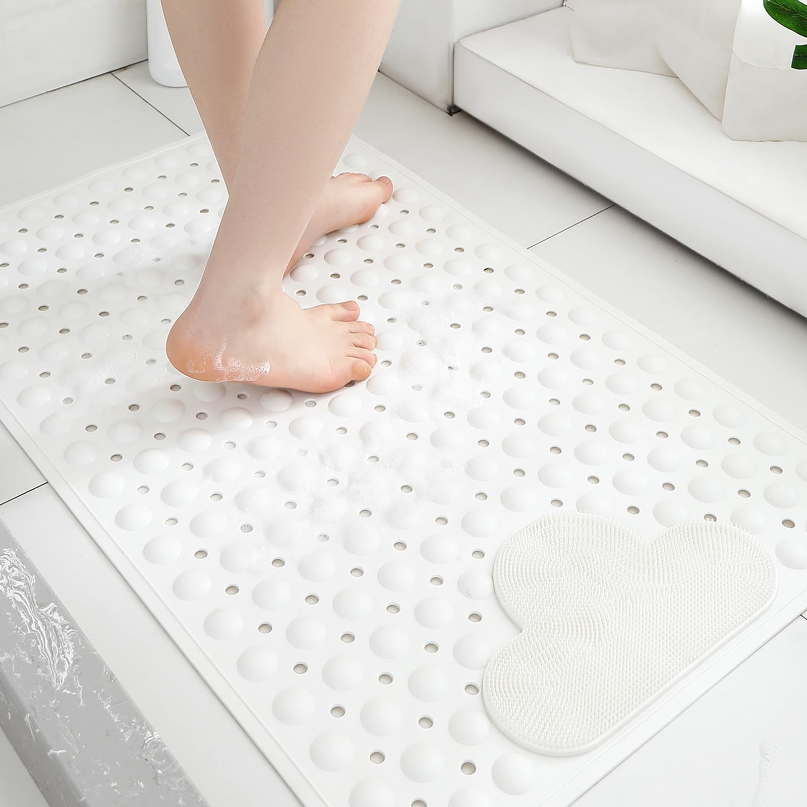 XIYUNTE Duschmatte, rutschfest, Anti-Schimmel für ältere Menschen, 80 x 50 cm, rutschfeste Duschmatte für Innendusche mit Fußmassage, Badematte Anti-Schimmel mit Saugnapf, leicht zu reinigen, Weiß