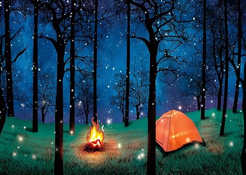 LYWYGG Telón de fondo de camping de 8x6ft Fotografía de Fondo de Campfire Decoración de fiesta temática de cámper CP-430-0806