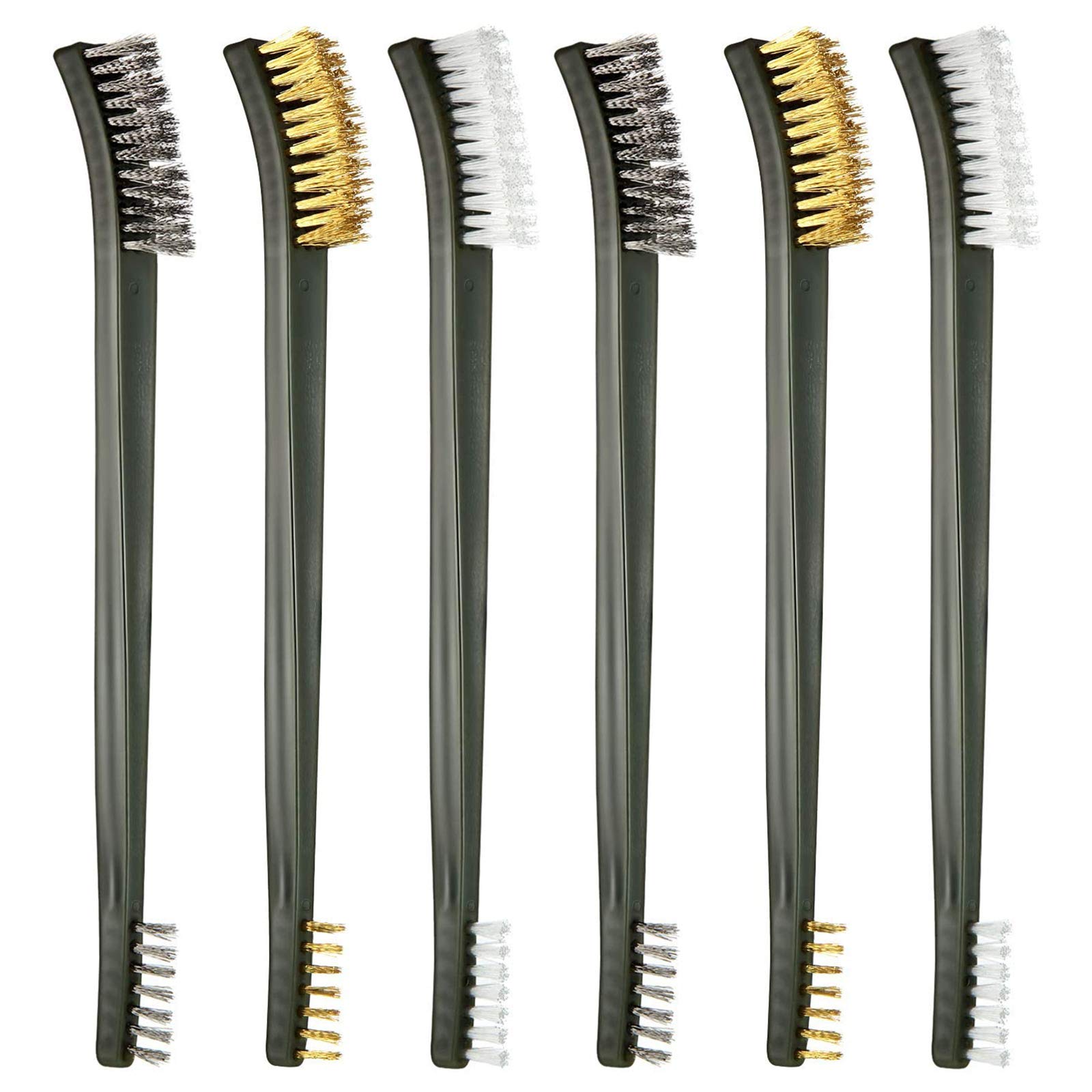kiniza 6 Pieces Mini Wire Brush Set,Double -Head Cleaning Welding Curved Scratch Wire Bristles Brush Set,Nylon Brass Tooth Brush for Detailing Cleaning Welding Slag