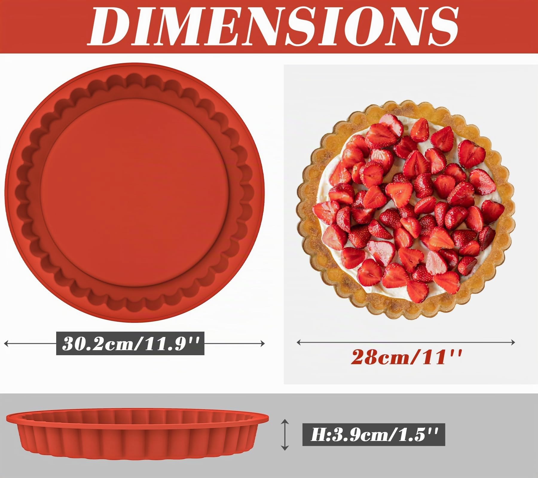 webake Moule à tarte 28 cm en silicone pour tarte aux fruits, fond de gâteau, fonds de gâteau, 1 pièce