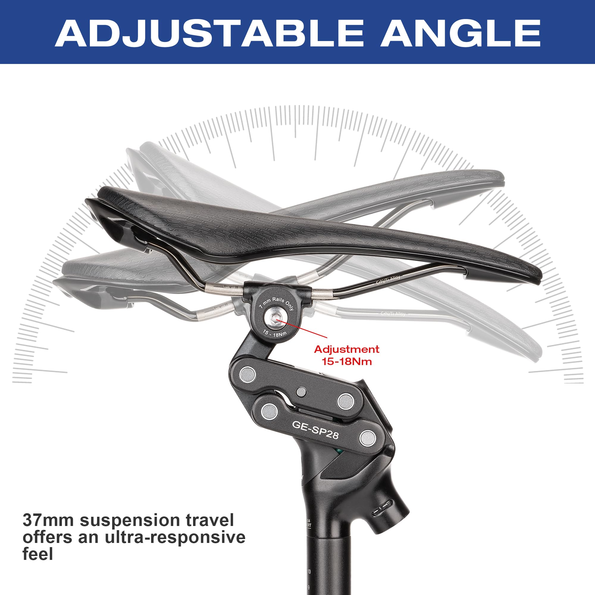 GEWAGE Reggisella parallelogramma 4-Link – Reggisella ammortizzato di alta qualità, 37 mm, design ergonomico, in alluminio, senza manutenzione, ideale per MTB/E-Bike e City