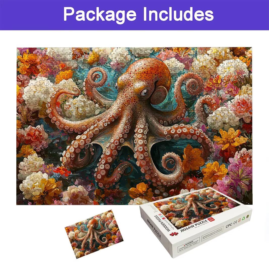 Ośmiornica dla dorosłych 6000, 6000 puzzli dla dorosłych, 179,5 x 105,5 cm, twarde, niemożliwe, drewniane puzzle, wymagająca gra dla całej rodziny, wystrój domu, motyw: (zwierzę), -7273