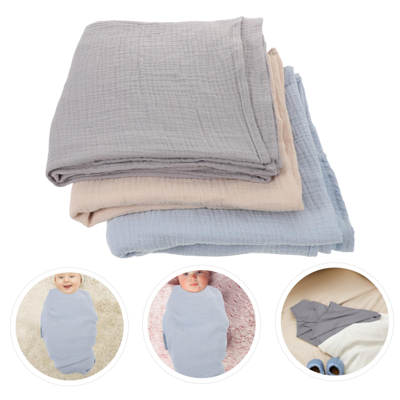 BESTonZON 3 Pezzi Coperta Mussola per Ragazzo Ragazza Avvolgente per Unisex Traspirante e Delicato per Sonno e Bagno