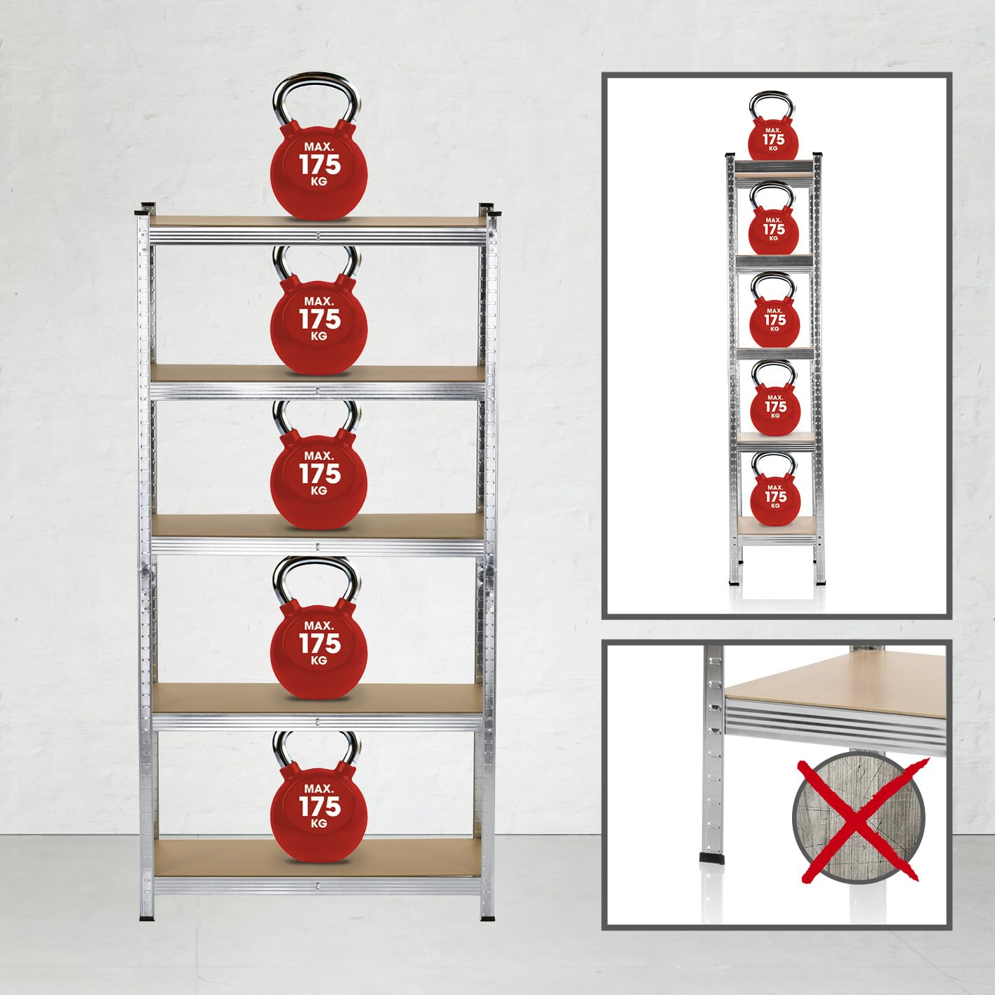 EASYmaxx Regał do dużych obciążeń, 2-częściowy zestaw | nośność 875 kg, 175 kg na poziom, regał i stół warsztatowy, regał do piwnicy, magazynu z 5 regulowanymi półkami, do piwnicy, garażu, warsztatu