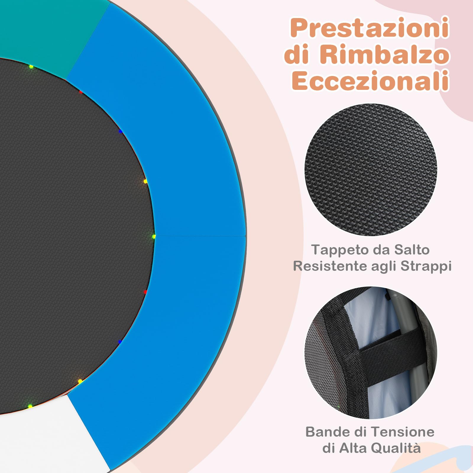 COSTWAY Trampolino per Bambini con Luci, Tappeto Elastico Pieghevole da Interno ed Esterno con Maniglia in Schiuma, Copertura Imbottita e Borsa, Trampolino per Bambini 3+ Anni