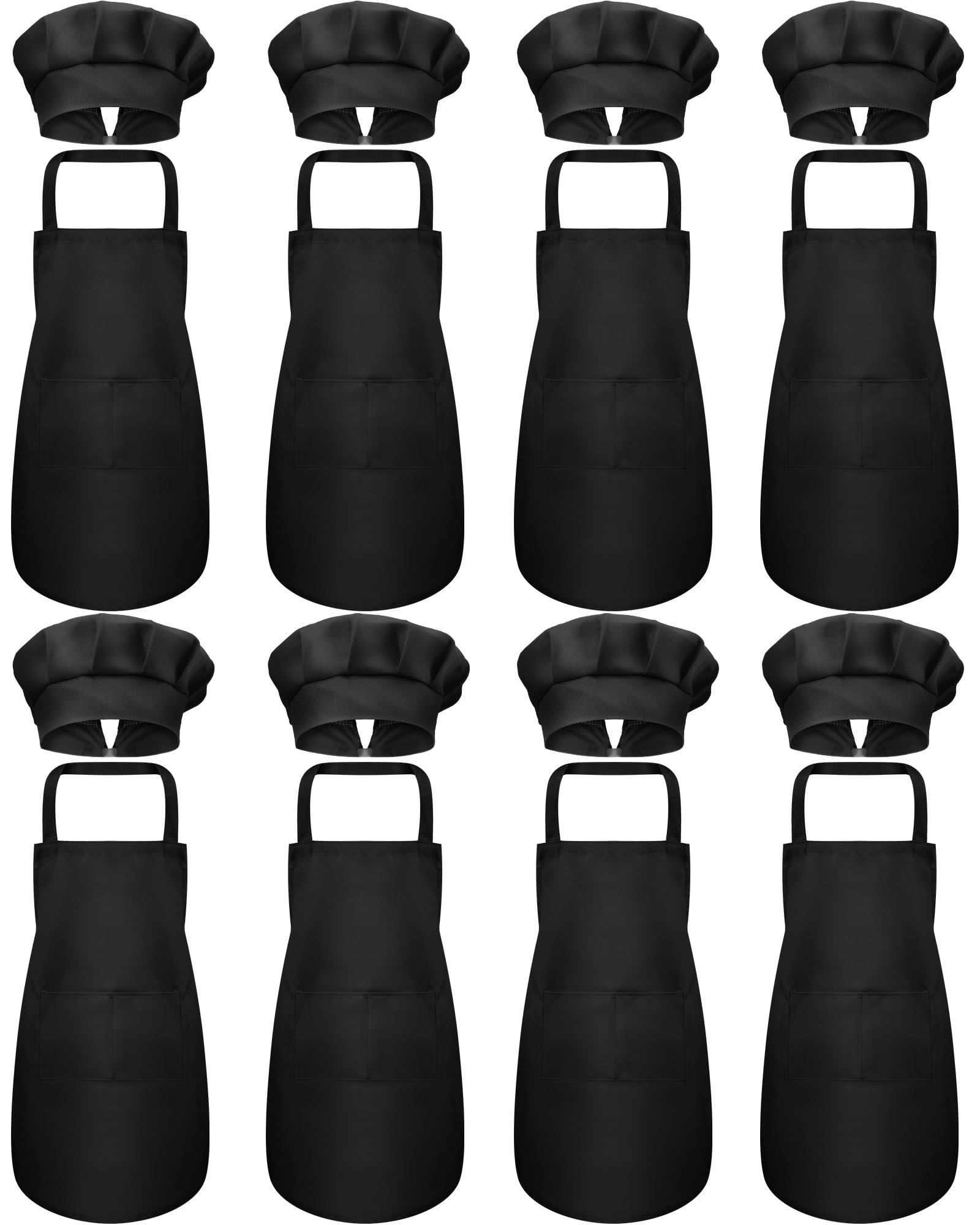 SATINIOR8 Sets Apron Chef Hat Set Adult Apron with Pockets Adjustable Chef Hat and Apron Set Women Men Chef Costume for Cook