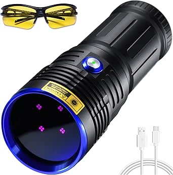 DARKBEAM UV Flashlight 365nm Black Light, Blood Tracking Flashlight Rechargeable, Powerful 50W Woods lamp Blacklight LED Ultraviolet for Uranium Glass, Rock Hounding, Dog Urine Detector, Resin Curing