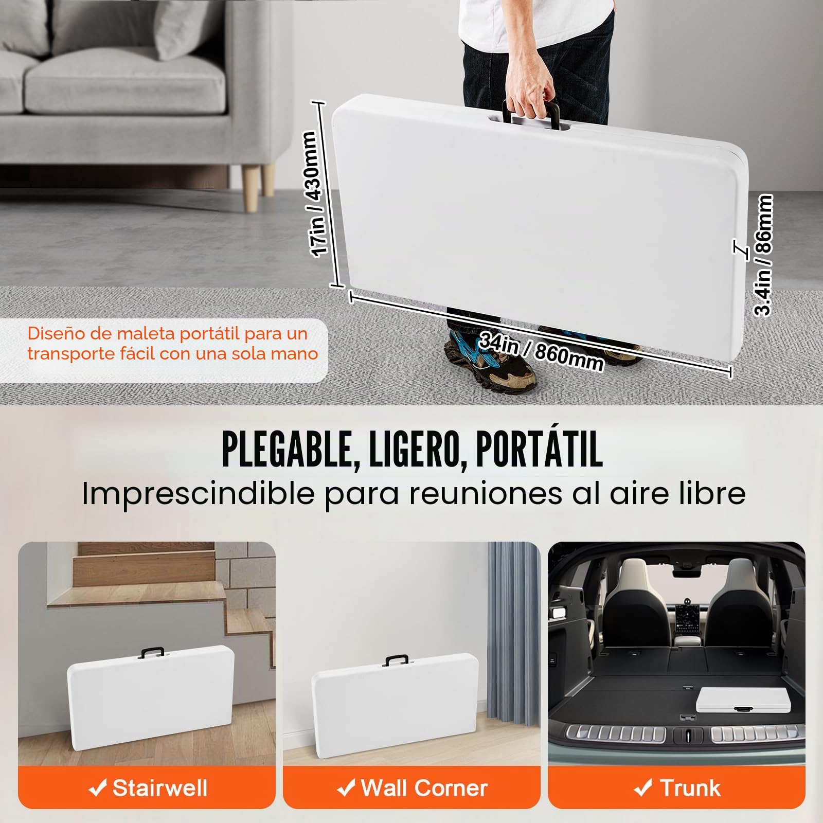 VEVOR Mesa Mahjong, Mesa de Cartas Plegable por la Mitad para 4 Jugadores con Tablero Verde, Mesa de Dominó Cuadrada Plegable Portátil con Asa de Transporte para Acampar al Aire Libre, Fiesta