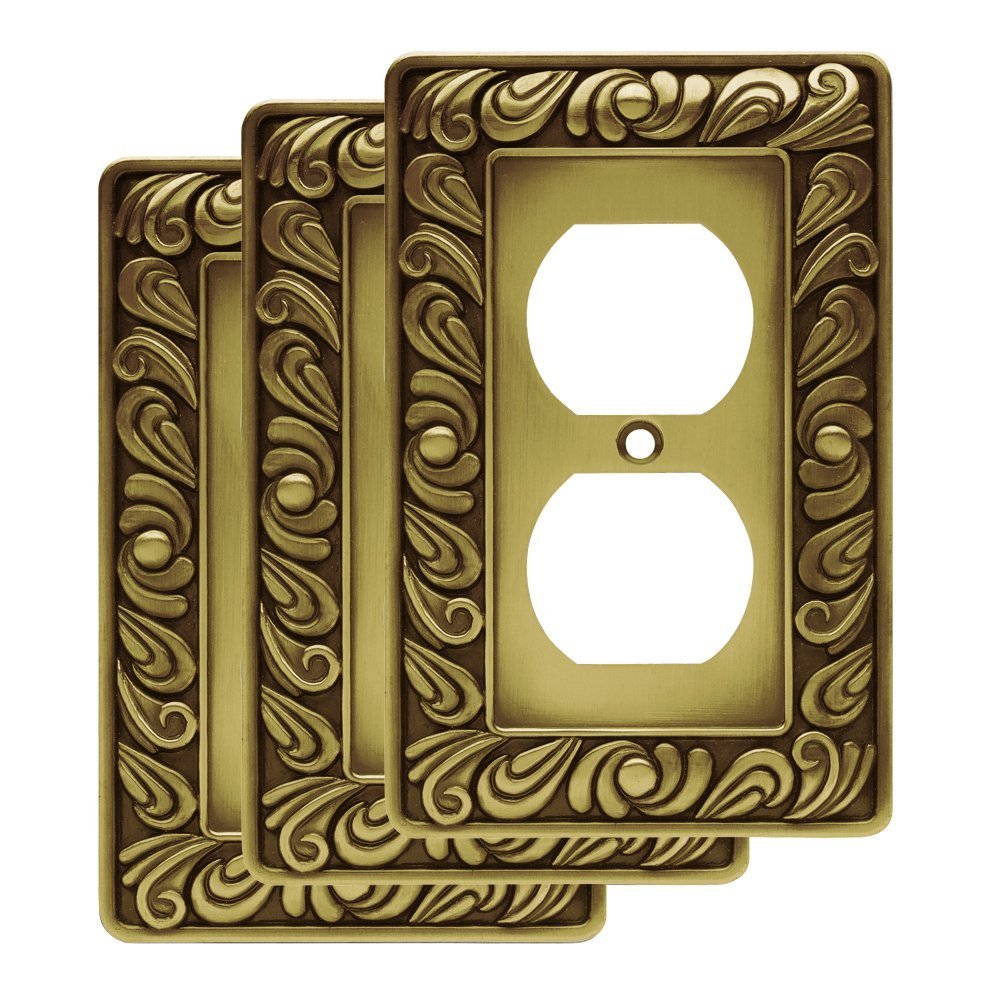 Franklin Brass Paisley Duvar Plakası, Eskitme Antik Pirinç Tek Dubleks Anahtar Kapağı, 3'lü Paket, W10110V-ABT-R