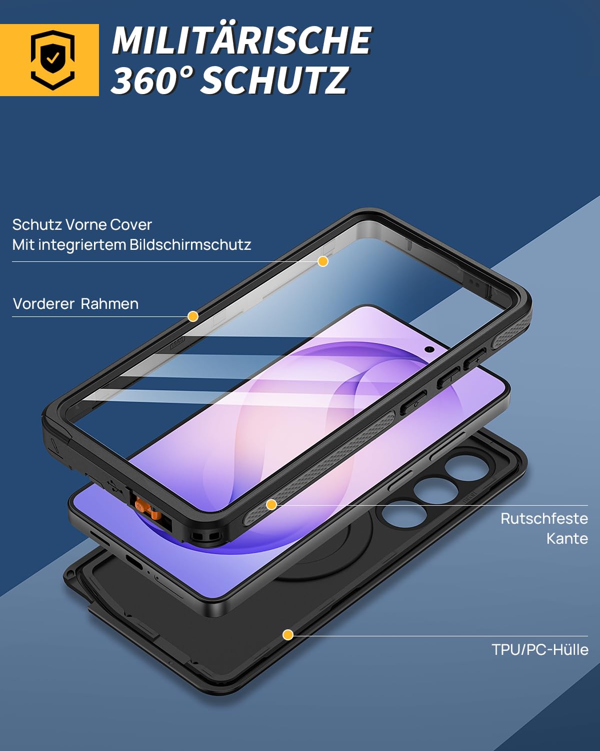 für Samsung Galaxy S26 Ultra 5G Hülle Wasserdicht mit Ringhalterung Ständer, HandyHülle S26 Ultra IP68 wasserdichte 360 Schutzhülle,Stoßfest Outdoor Panzerhülle mit Displayschutz,Schwarz