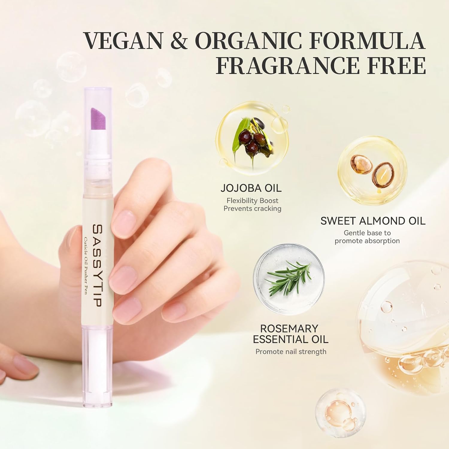 Ceramic Cuticle Pusher & Oil Pen, 2ml Rose/Lavender/Fragrance Free Scented Nail Care Pen, Gentle Cuticle Remover for Dry & Damaged Nails, Moisturize Strengthen Brighten (Beige)