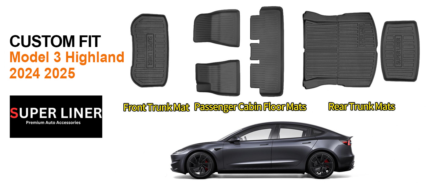 SUPER LINER Tesla Model 3 Floor Mats 2025 2026 2024 All-Weather 8