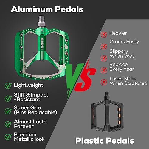 Miniatura 6 de corki Pedales de bicicleta de montaña extra grandes planos, pedales MTB, pedales de plataforma ancha de 916 pulgadas (negro, rojo, morado, 1 par)