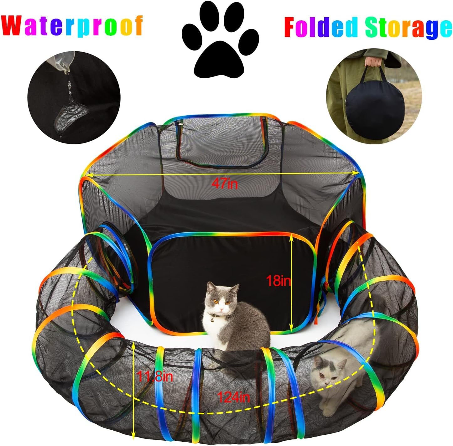 Grande Tunnel per Animali Domestici Pieghevole da Esterno - Tenda Portatile per Gatti, Conigli, Cuccioli con Recinzioni