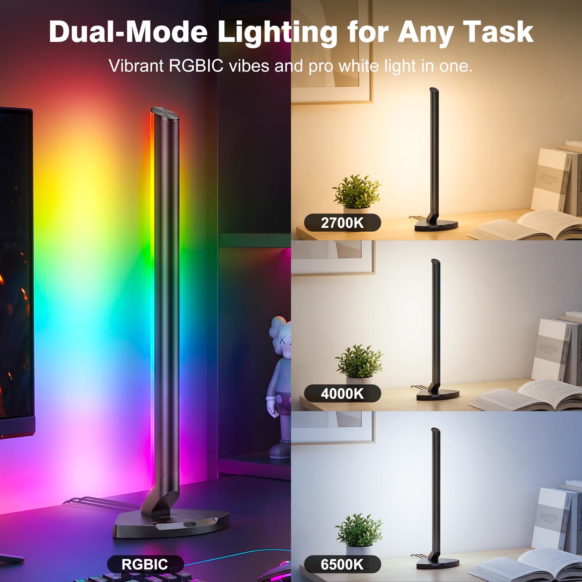 RIYO Barre luminose da gioco intelligenti con hub USB-C, sincronizzazione del colore dello schermo del PC, luci RGB LED da scrivania, luci d'atmosfera, ritmo musicale, illuminazione ambientale per