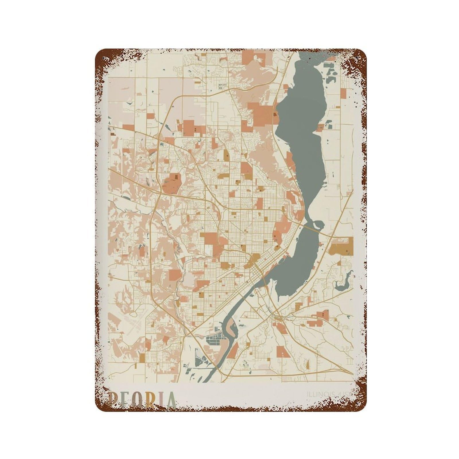 xiaoxiaoshen Peoria Map Illinois Travel Gift Boho Wall Decor Art Metal Tin Poster Modern Home Decor Art Home Bar Shop Decorations Vintage Sign 40x30cm