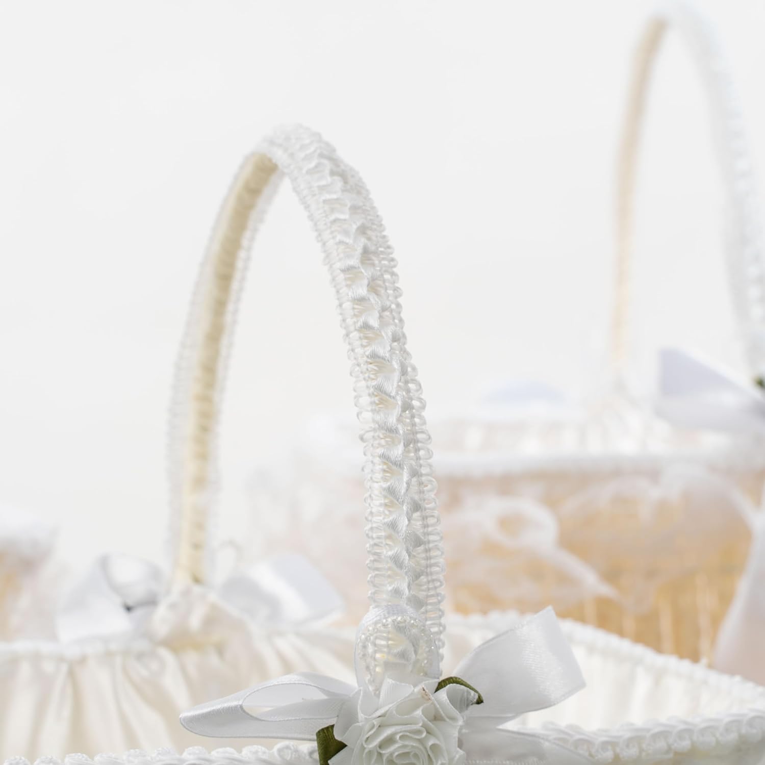 Simply Elegant Rectangle Baskets – [Set of 3] Celebration Baskets w/Natural Wicker Base, Lace and Ribbons | Party Supplies and Decorations