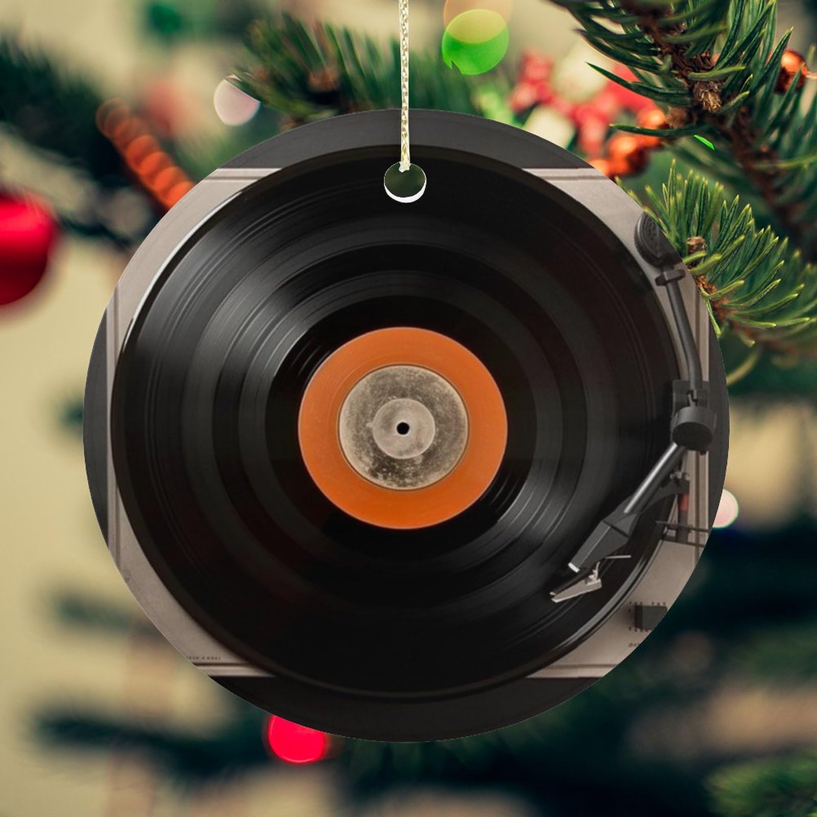 Btcowzrv Style Vintage Vinyl Record Ceramic Christmas Tree Hanging Ornament, Round Xmas Pendant For Christmas Decorations 2024