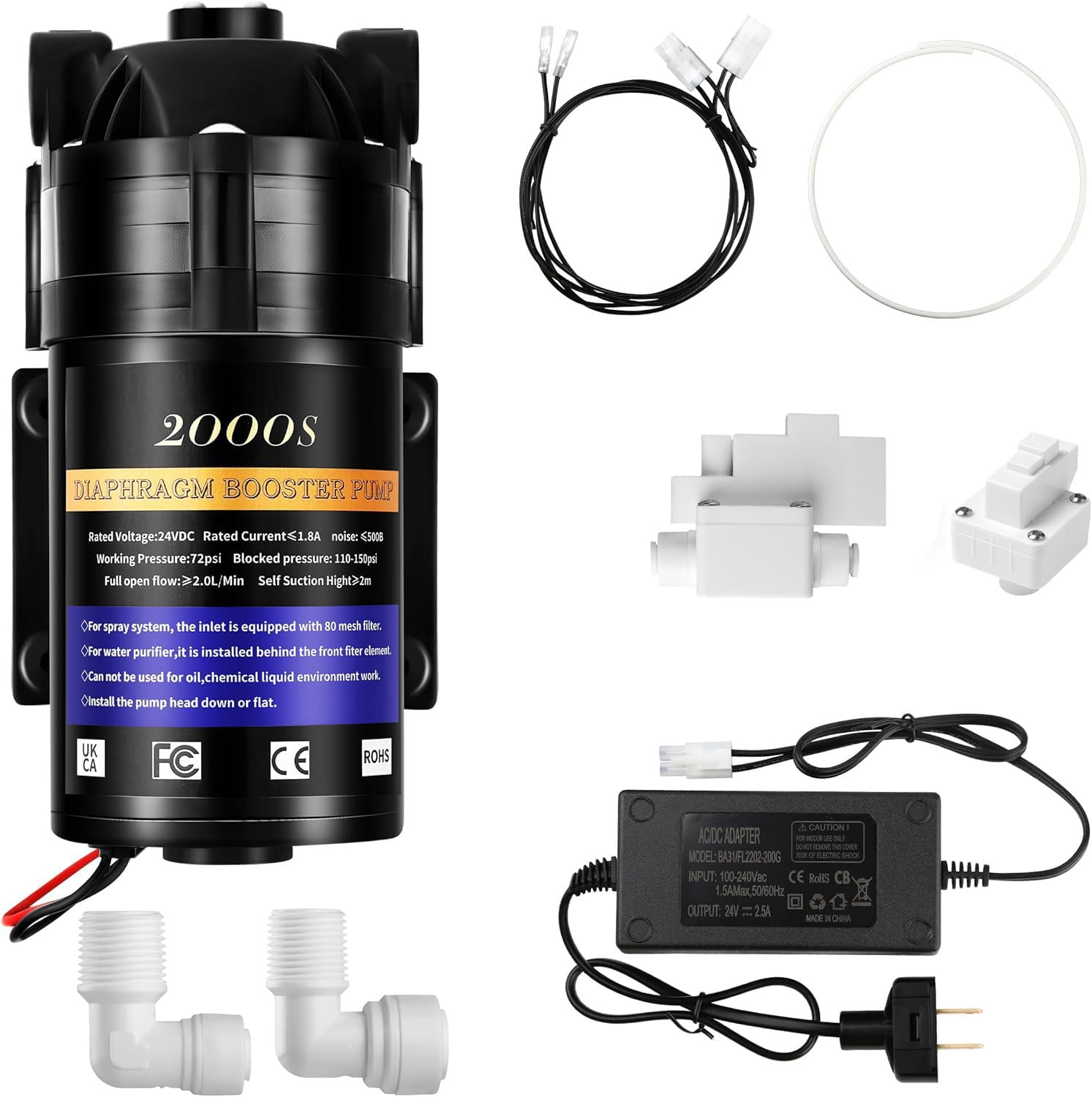 Photo 1 of 2025 Upgrade 100GPD Universal 6800 Booster Pump Kit for RO Water System | 100PSI High Pressure Upgrade | Compatible with All RO Water Filtration Systems |5X Faster Flow Rate