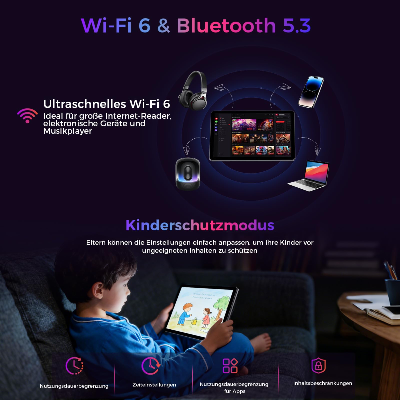 2026 Neuestes Tablet 10.1 Zoll Android 16 mit Gemini AI, 16GB RAM + 64GB ROM, GMS Widevine L1, WiFi 6 & BT 5.3, 6000mAh Dünn und leicht Tablet mit Gesichtserkennung
