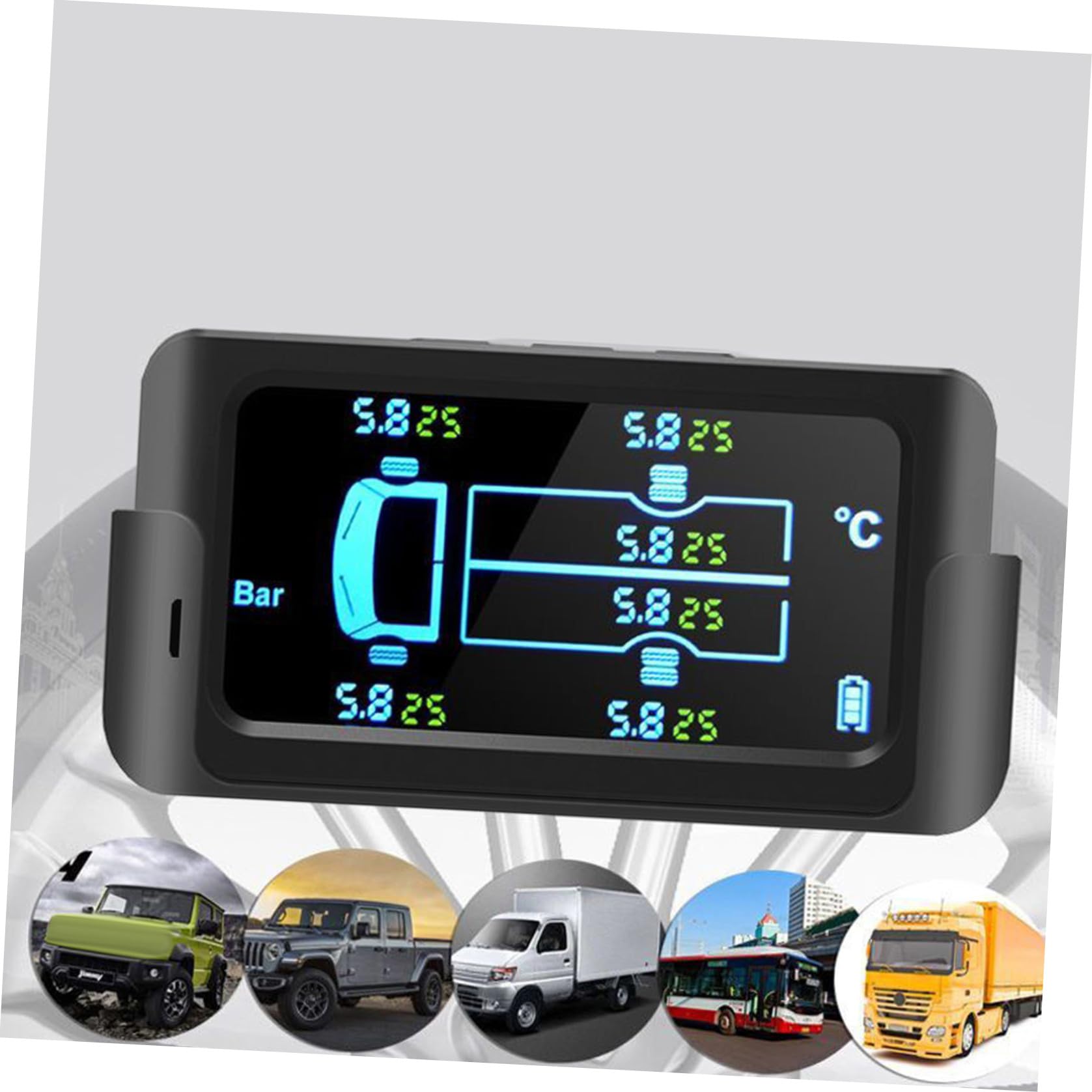 Sistema di Monitoraggio Pressione Pneumatici Solare Wireless per Camion e Autobus Sensori Esterni, Allarme Visivo e Acustico, Materiale ABS Pc, Pressione Max