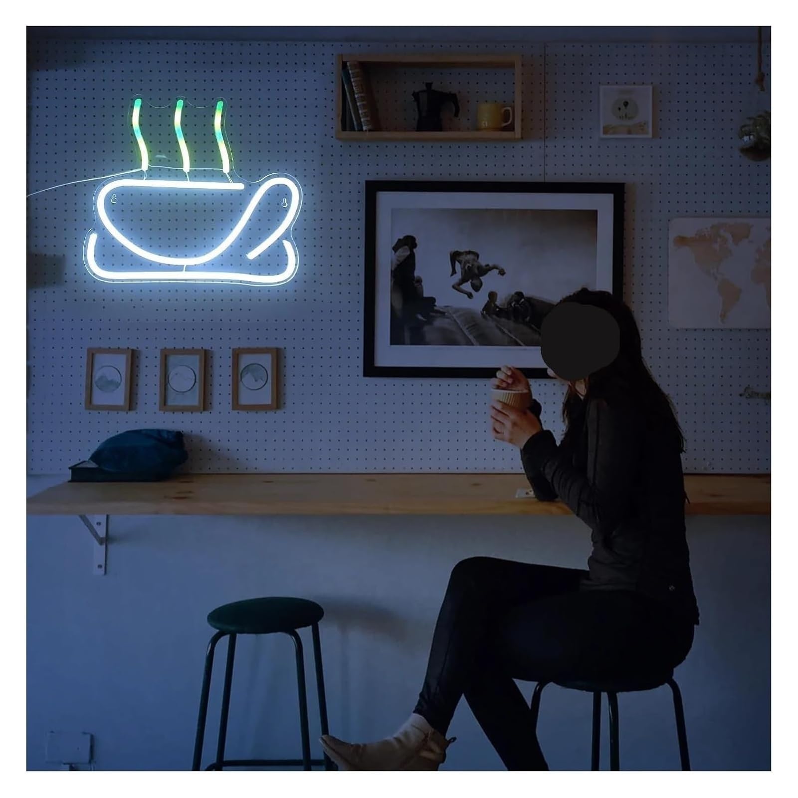 Señal de luz de neón para decoración con luz de neón para Taza café Letrero LED Luminoso para Fiestas Bodas Tiendas cumpleaños(D)