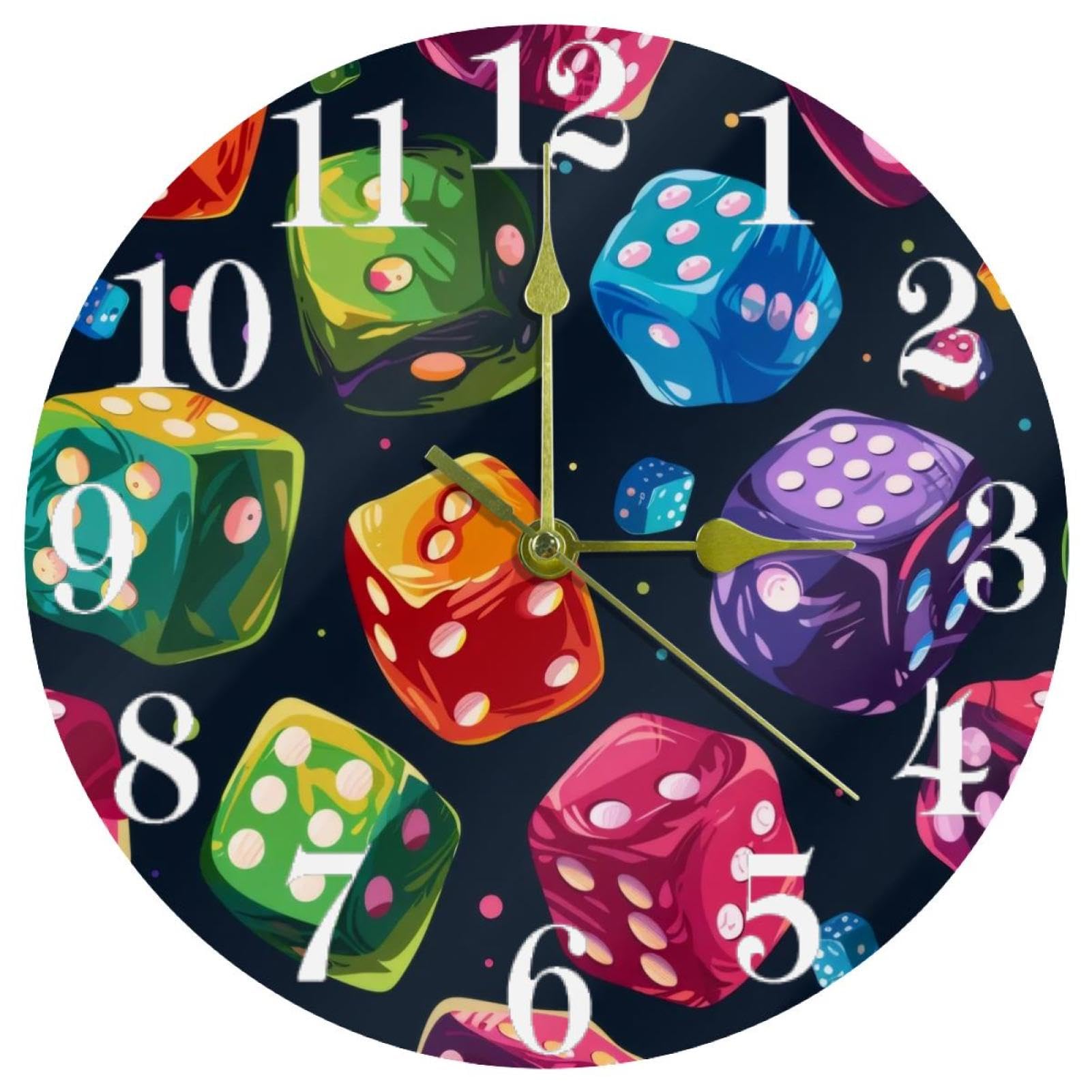 Horloge murale colorée pour maison et cuisine style dés irréguliers