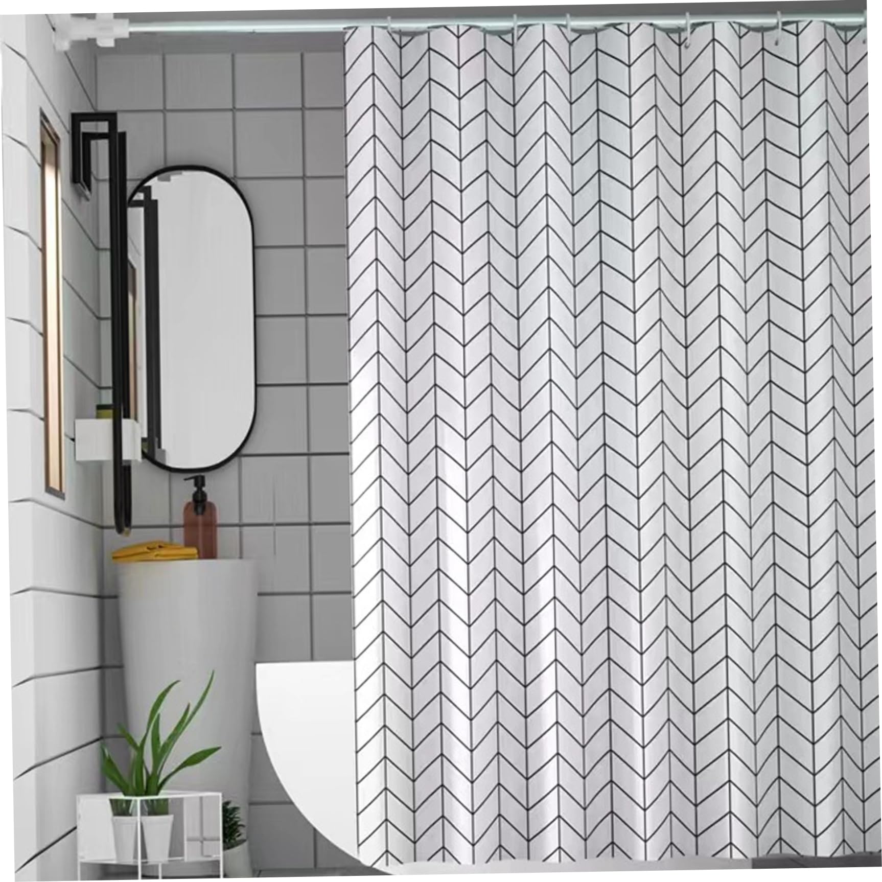 Rideau de douche de salle de bain à chevrons noirs pour décorer votre intérieur
