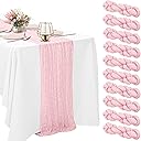 10 Pack Light Pink Cheesecloth Table Runner 10FT Boho Gauze Fabric Table Runner Vintage Rustic Sheer Runners for Wedding Party Bridal Baby Shower Long Table Decorations