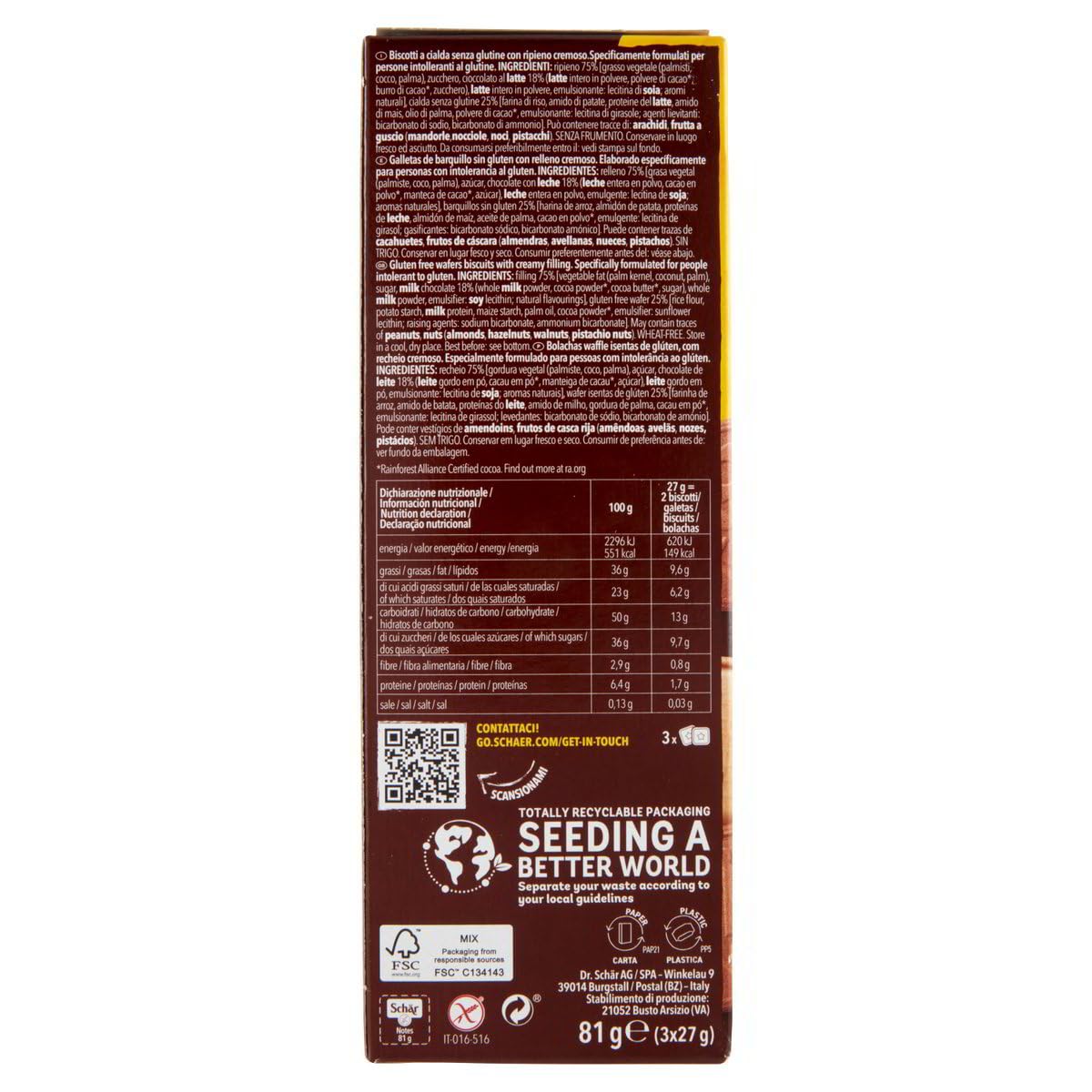 Italian Gourmet SCHÄR Italian Gourmet Notes Biscotti ripieni Kekse | Senza glutine, cremige Füllung mit Milchschokolade, snack dolce für Pausen, Gesamtnettogewicht 972 g + Kostenlos Polpa 400g