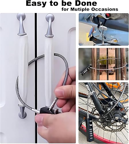 Miniatura 4 de Cerraduras de cable con combinación, cuerda de cable de acero de 23-35 pulgadas de longitud, cerradura de combinación de 4 dígitos con código