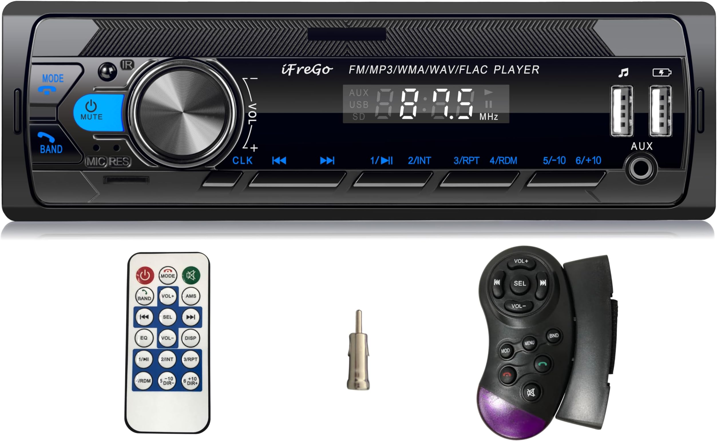 Car Radio Bluetooth, Single DIN Car Stereo,FM Radio,Car Audio Receivers with Handsfree Calling & Music Streaming,Supports USB,SD,AUX,7 LED Colors MP3 Player,Quick Charge,Clock Display,No CD