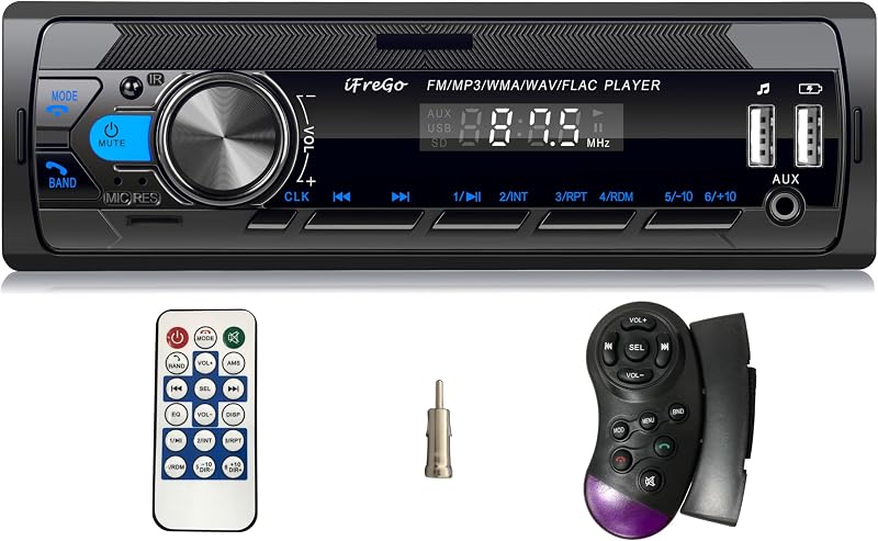 Single DIN Car Radio with Bluetooth Hands Free Calling & Music Streaming, Car Stereo,FM Radio,2 USB,SD Card Port,AUX,MP3 Player,Fast Charging,7 LED Colors Radio,Clock Display,Not a CD
