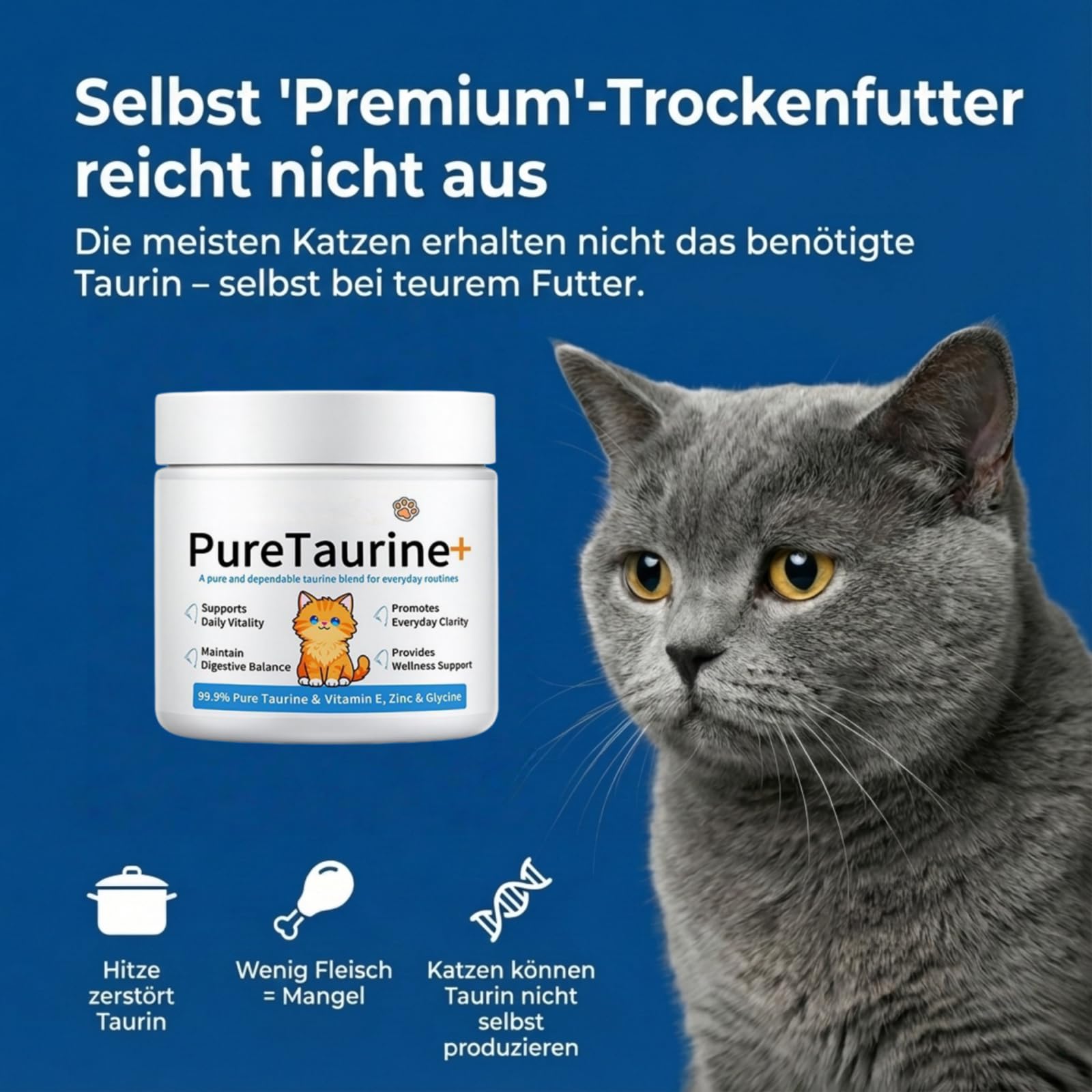 purkatz puretaurin PURETAURINE+ - DIE NR.1 EMPFEHLUNG VONTIERARZTEN，Senioren Katzen-Nahrungsergänzung, tägliche Fütterung, Unterstützt Herzgesundheit & Sehkraft, für alle Katzenrassen
