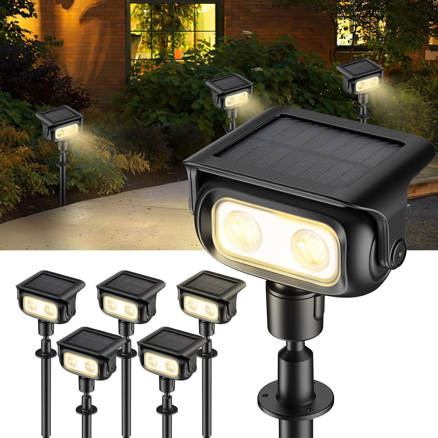 Solar Spot Lights for Outdoor, Warm Light-6 Pack