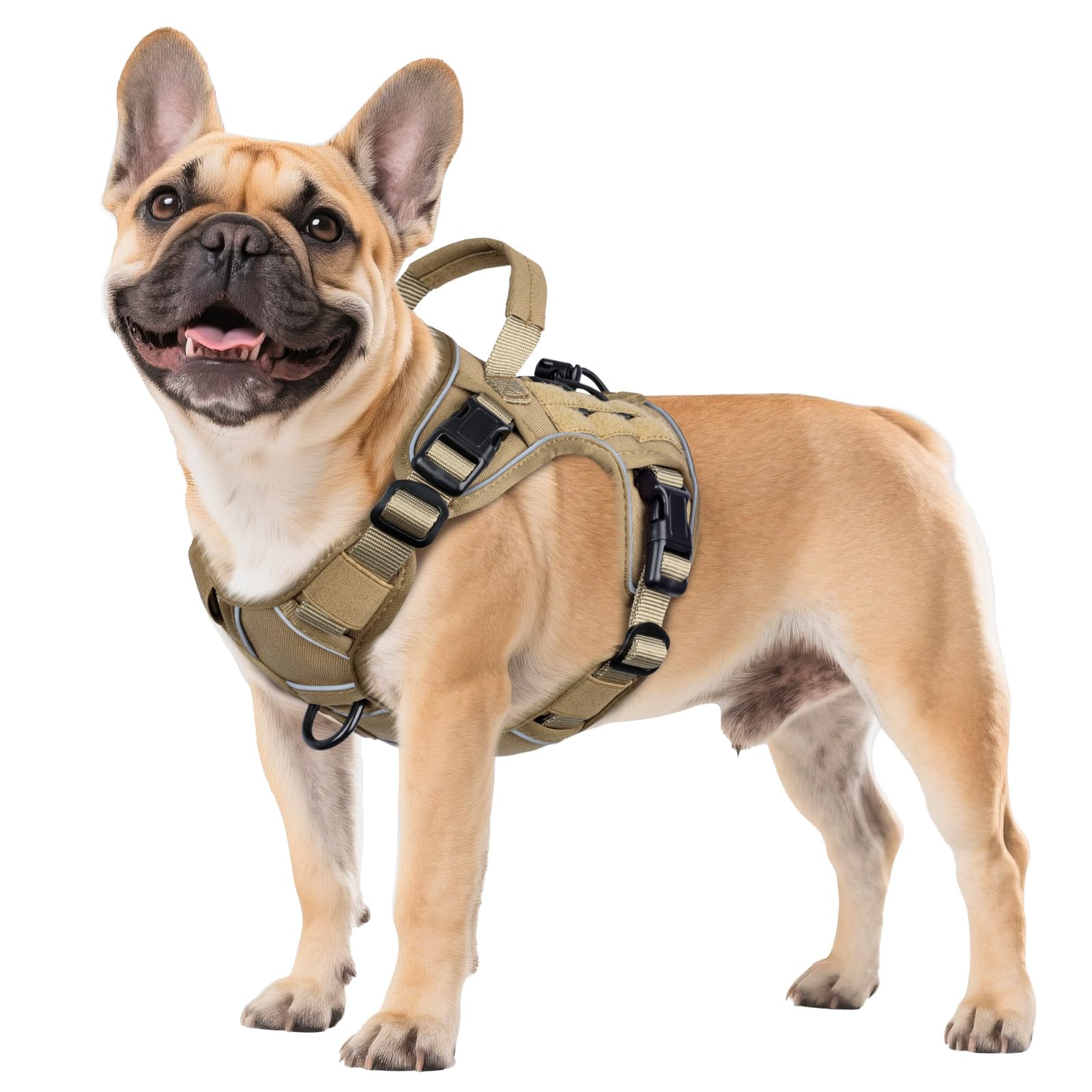 WINGOIN Arnés táctico para perros pequeños sin tirones ajustable para mascotas con asa, reflectante K9, chaleco de servicio militar para caminar, senderismo y entrenamiento (S)