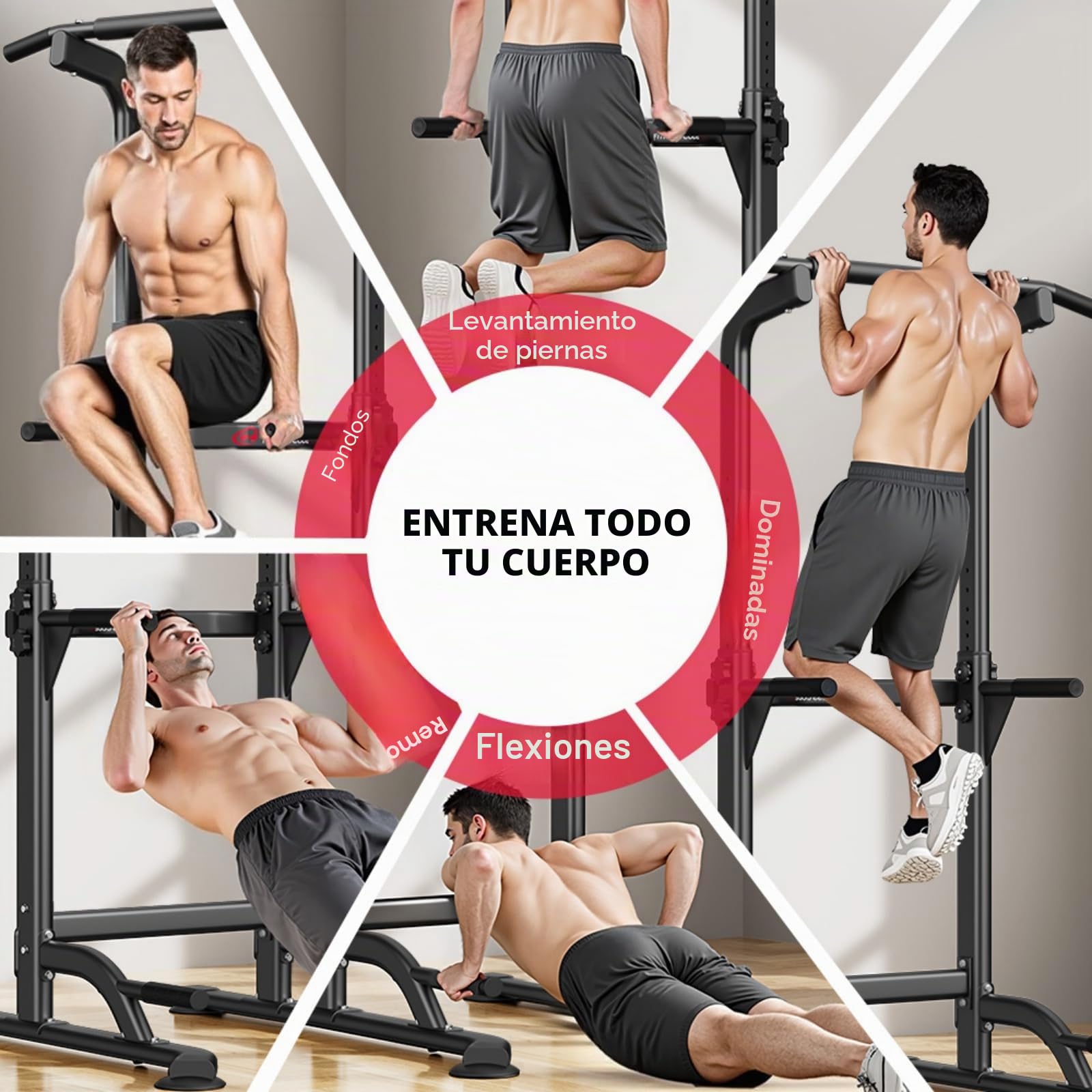 All-in-One Power Tower Dip Station Barra de dominadas independiente multifunción para estación de potencia, dispositivo de entrenamiento de fuerza en el gimnasio en casa, altura regulable