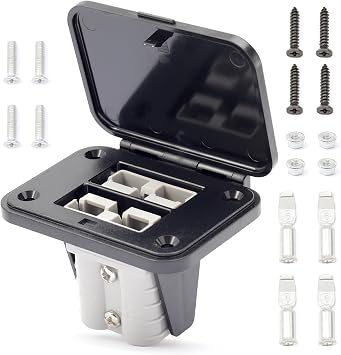 50A Plug Mounting Panel with Dust Cover Compatible with Anderson SB50 Series Dual Hole Base Connectors Flush Mount Recessed Plate, 50Amp Socket Panel for Caravans Ship 12-24V DC 1