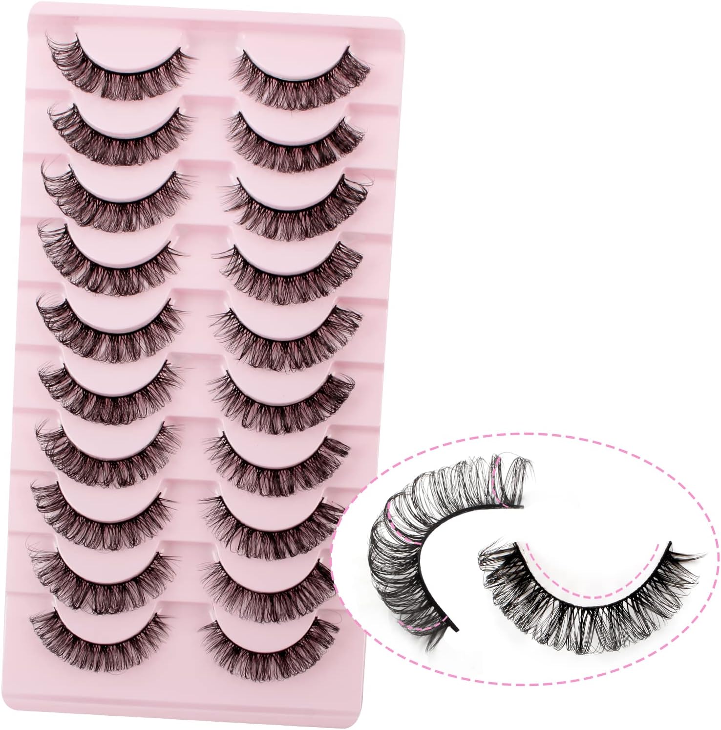 Russian Strip Lashes D Curl False Eyelashes Cat Eye Lashes Natural 10 Pairs 3D Volume Curly Fake Eyelashes Fluffy Artificial Reusable Russian Lashes