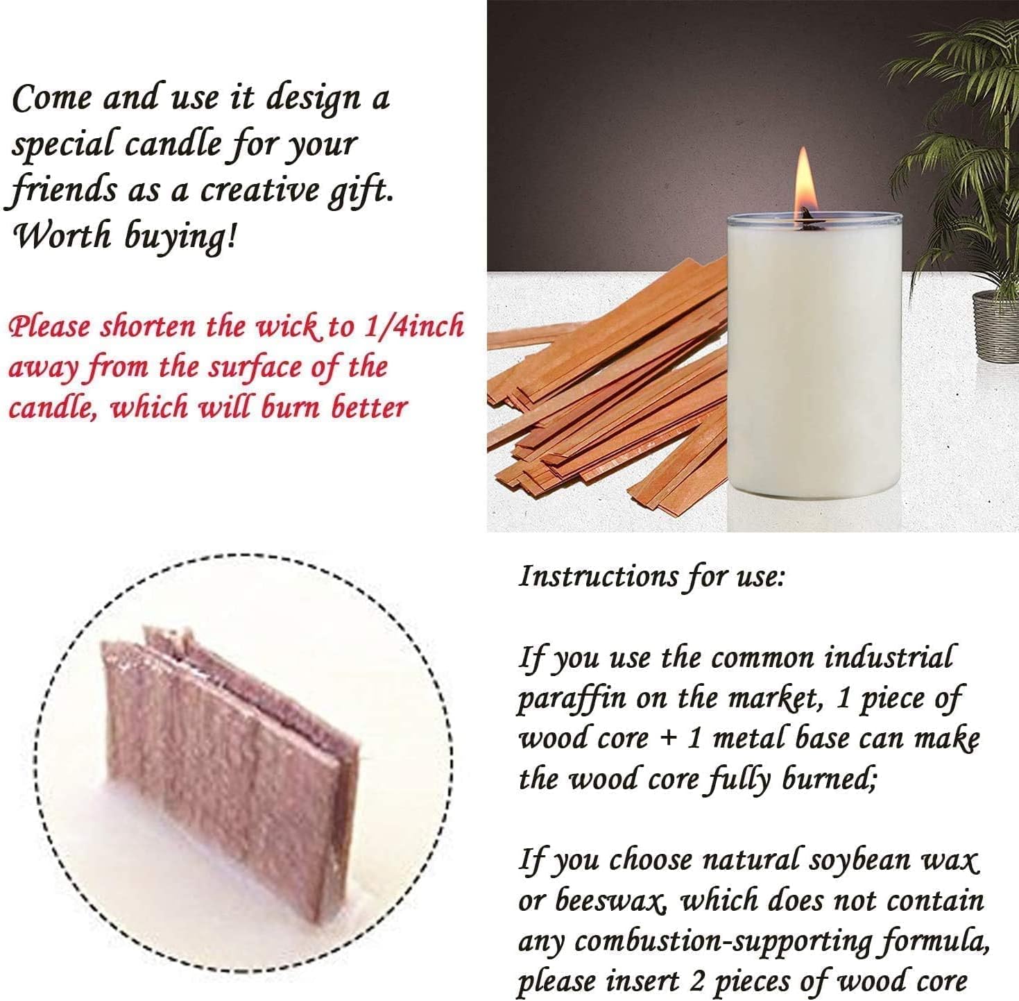 PXBBZDQ 200 PCS Wood Wicks for Candles Making 0.5" X 5.9" Crackling Wooden Candle Wick for Soy Candle Making,Long Woodwick 100 Sets