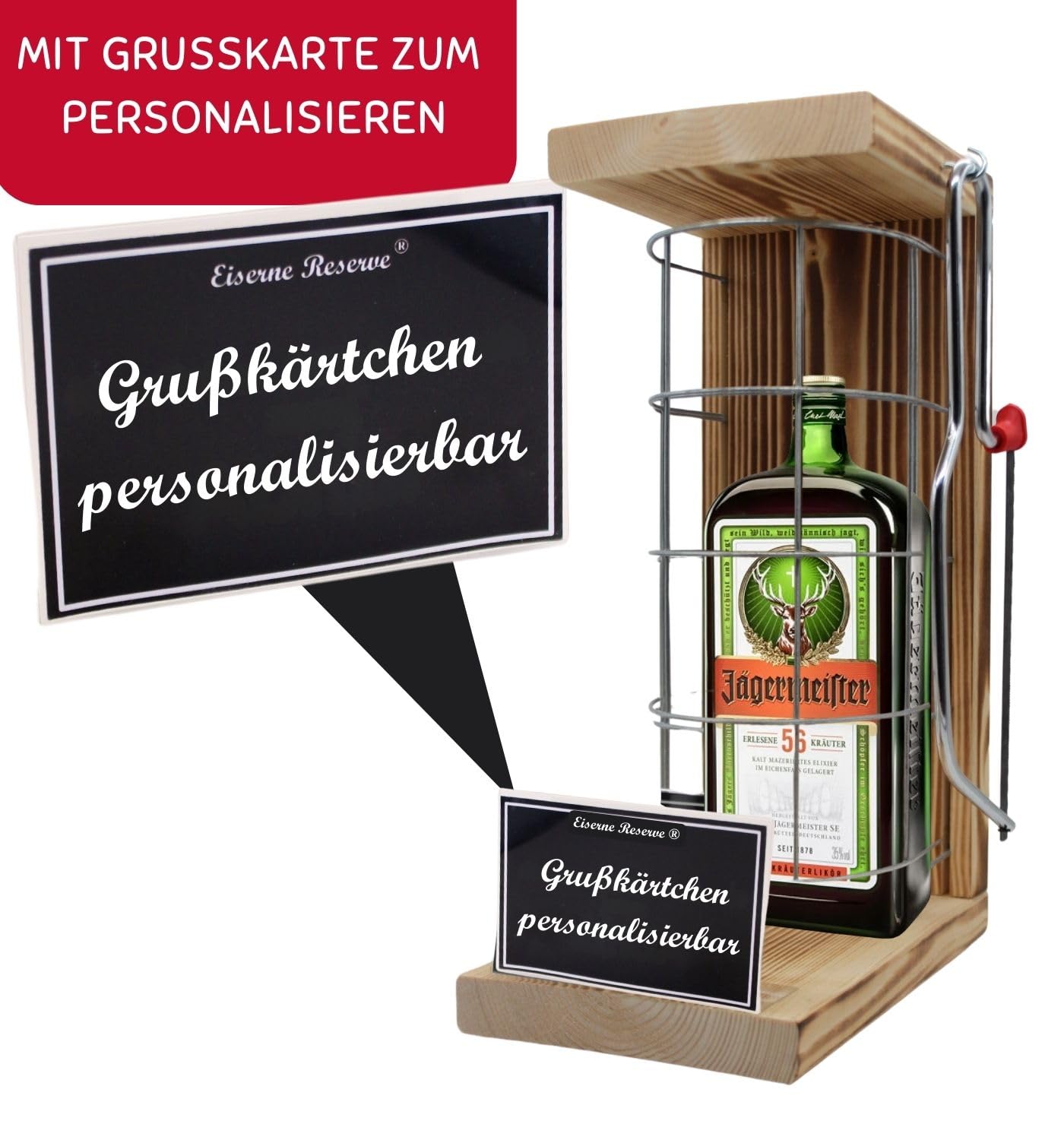 Personalisierte Geschenke für Männer Frauen Geschenkidee - Eiserne Reserve Gitterkäfig Jägermeister Likör (1 x 0.35 l) incl. Notsäge - Papa Mama Geburtstag Hochzeit