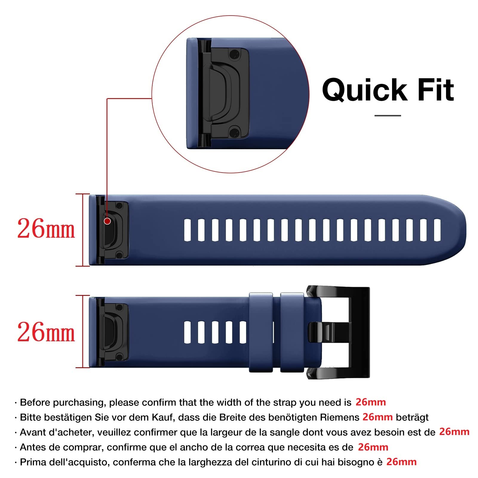 26mm Width Strap for Garmin Fenix 7X 6X 5X,Quick Fit Watch Strap Compatible with Garmin Fenix 6X pro/5X Plus/Fenix 3, Stainless Steel
