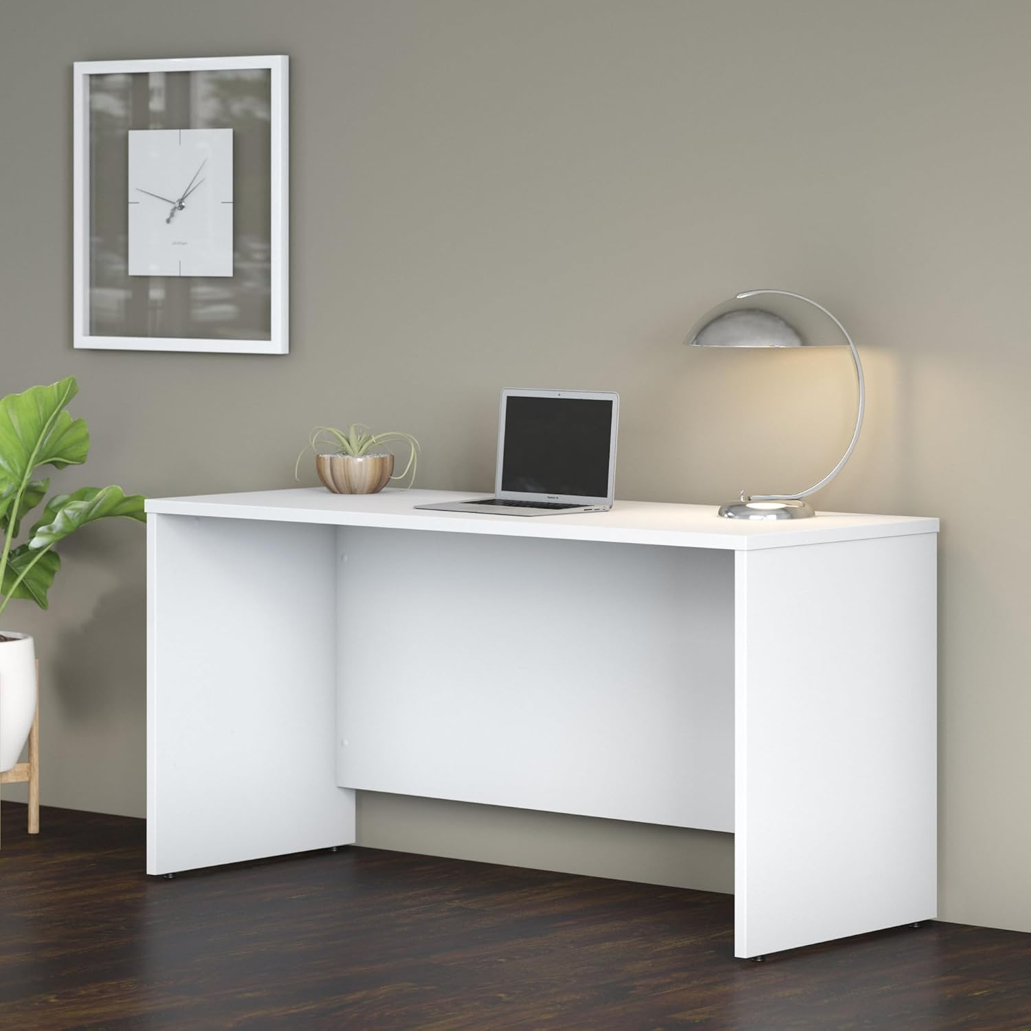White Wood Office Desk with Drawer and Filing Cabinet
