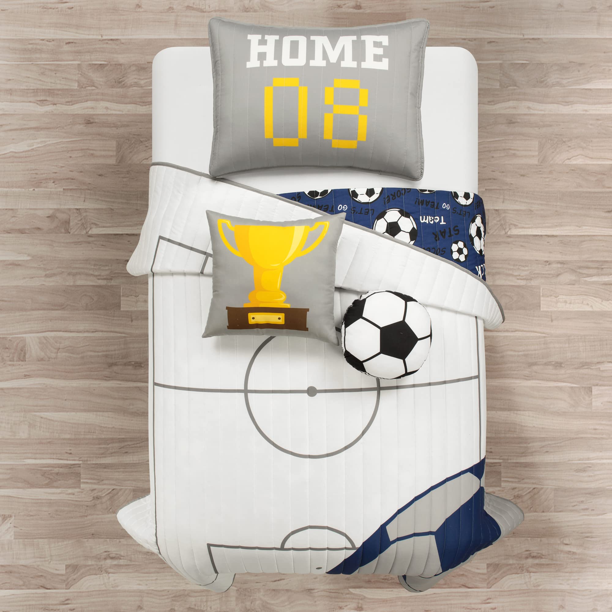 Lush Decor Juego de Edredón Reversible Colcha para Niños Cama 90, 4 Piezas, Tamaño Individual, Blanco y Azul Marino