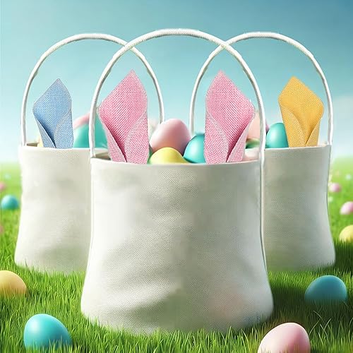 Miniatura 1 de Aovaely Paquete de 3 cestas de Pascua para niños, cestas de huevos de Pascua, bolsas de lona de conejo, cestas de relleno de huevos de Pascua,