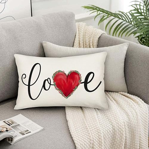 Miniatura 4 de Royalours Fundas de almohada de San Valentín de 12 x 20 pulgadas fundas de almohada lumbar diseño de gnomos rosados diseño de corazón rosa fundas de