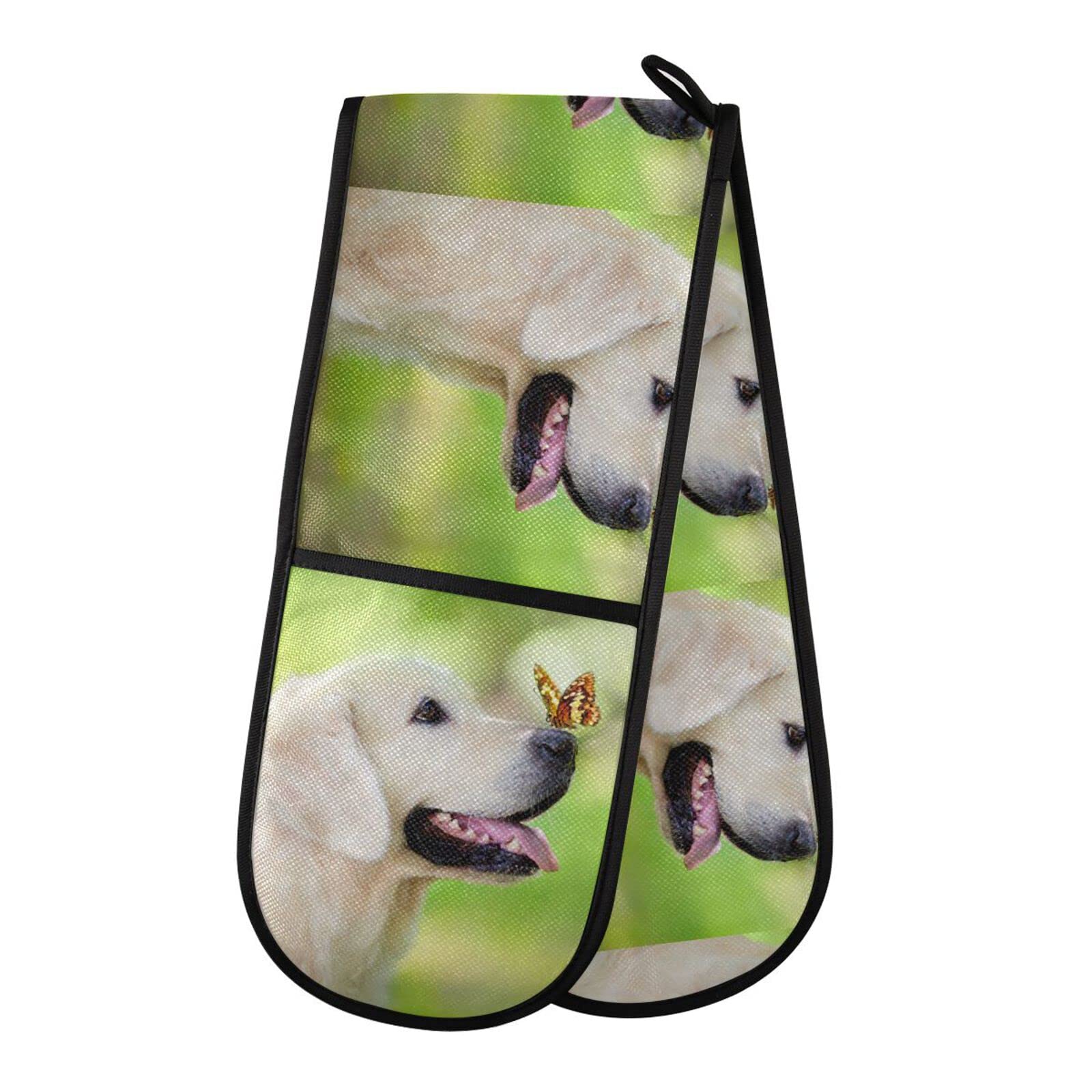 Double Oven Glove Golden Retriever Dog Heat Resistant Double Ovens Mitt Modern Cooking Gloves Potholders